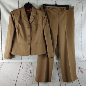 AK Anne Klein Size 12P Desert Tan 3 Button Lined 2pc Pants Suit W/Pockets 34x29